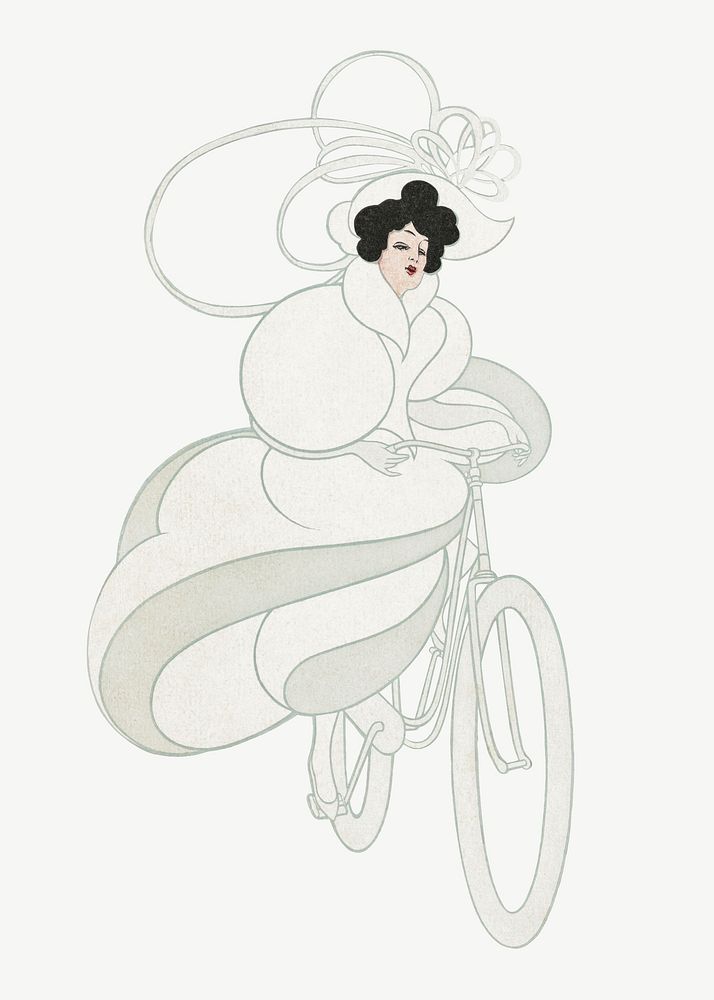 Vintage woman cycling illustration collage element psd. Remixed by rawpixel.