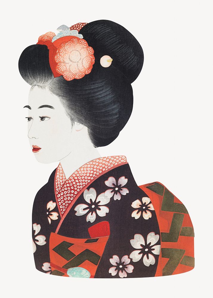 Japanese woman, Geisha illustration isolated design. Remixed by rawpixel.