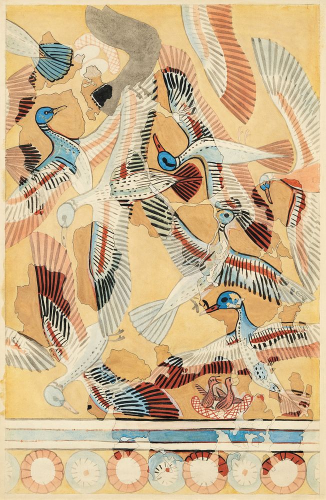 Flying Ducks (1390&ndash;1352 B.C.) Egyptian bird illustration by William J. Palmer-Jones. Original public domain image from…