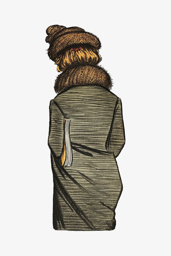 Victorian woman, rear view illustration by J. M. Barrie.  Remixed by rawpixel. 