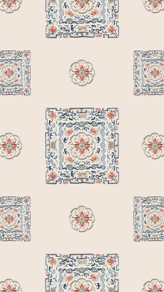 Vintage flower panel iPhone wallpaper, Chinese patterned design.  Remixed by rawpixel.