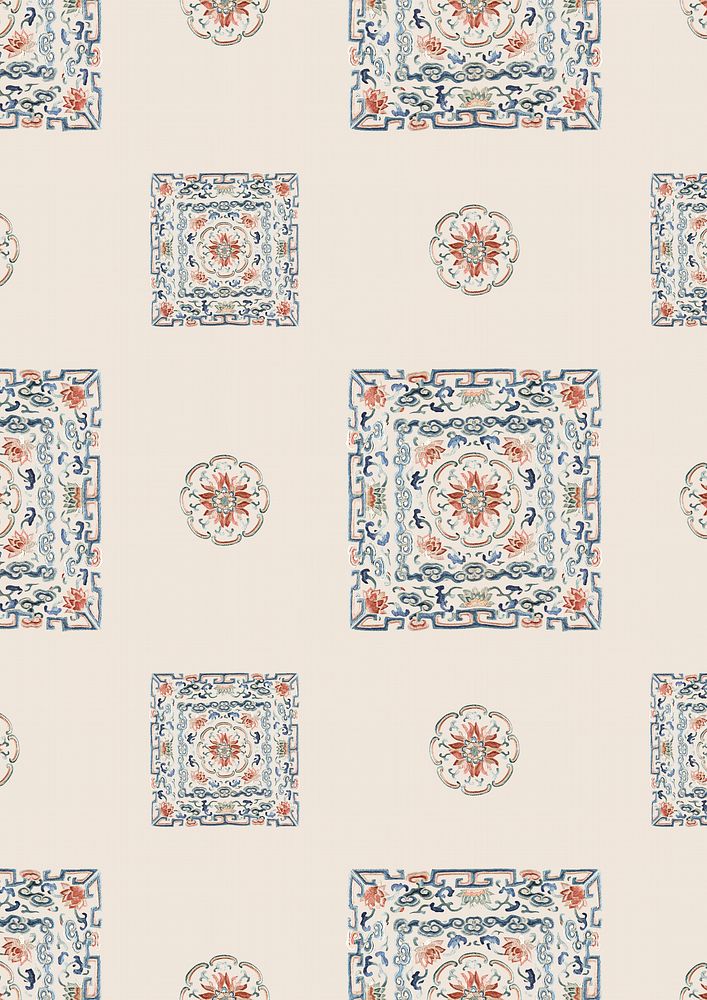 Vintage flower panel background, Chinese patterned design.  Remixed by rawpixel.