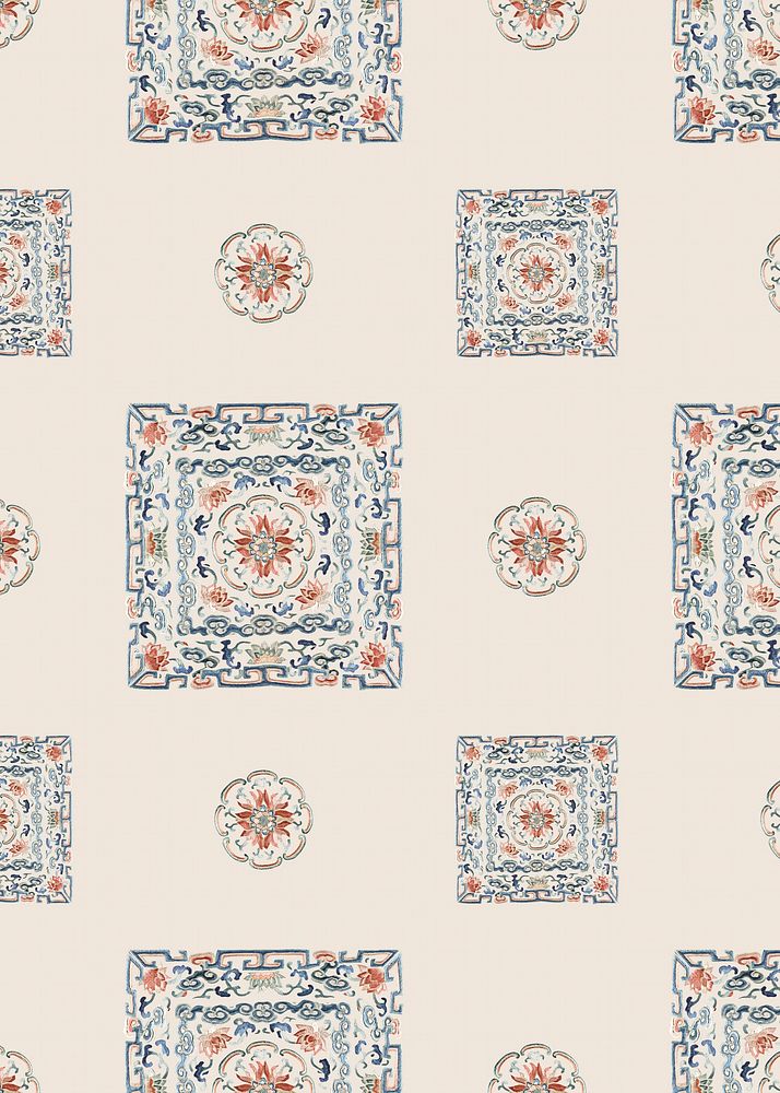 Vintage flower panel background, Chinese patterned design.  Remixed by rawpixel.