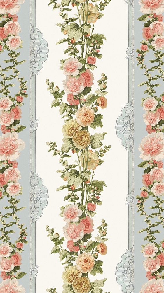 Vintage flower patterned iPhone wallpaper.  Remixed by rawpixel.