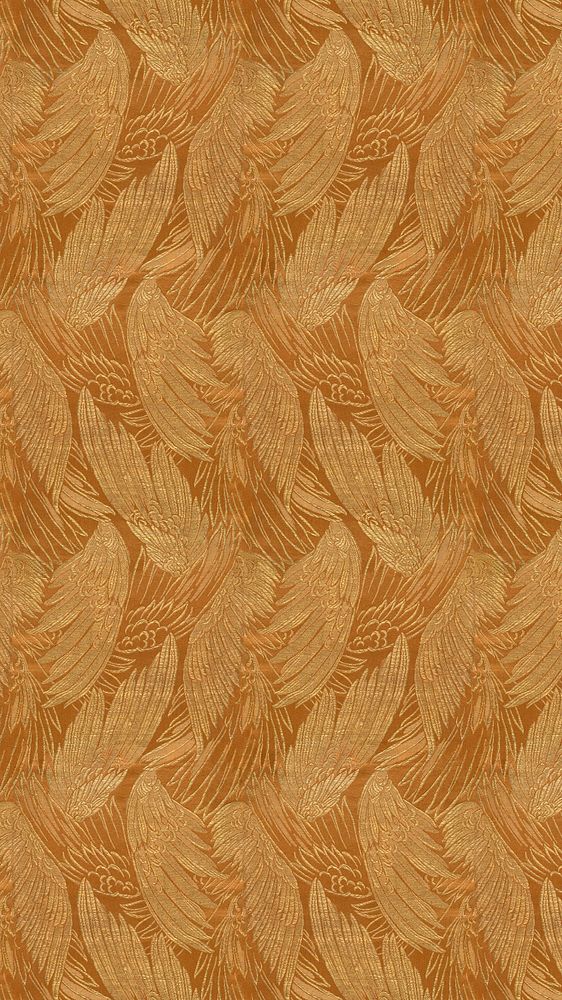 Gold bird wings iPhone wallpaper, feather patterned design.  Remixed by rawpixel.