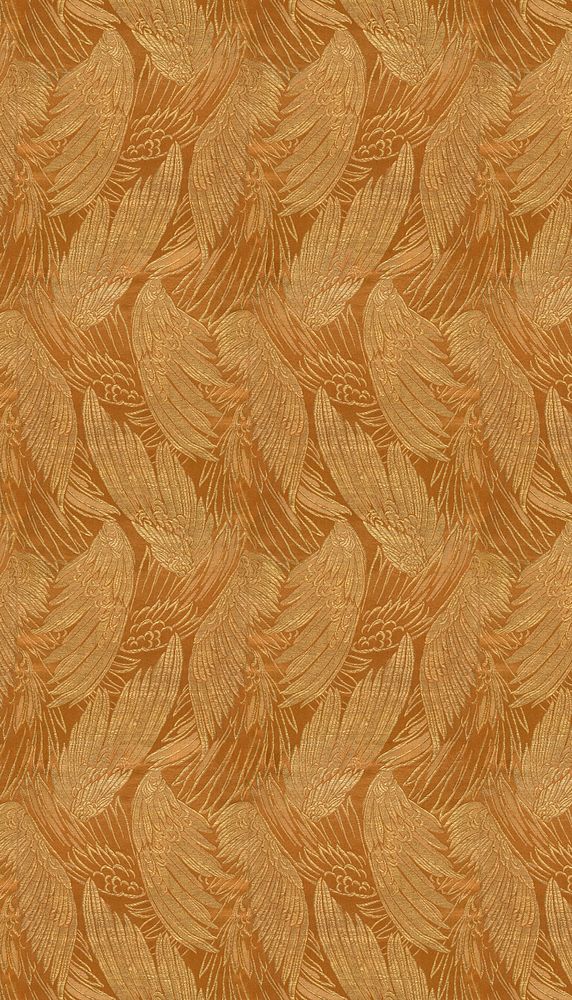 Gold bird wings iPhone wallpaper, feather patterned design.  Remixed by rawpixel.