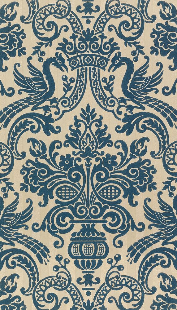 Vintage ornamental flower iPhone wallpaper, textile pattern.  Remixed by rawpixel.