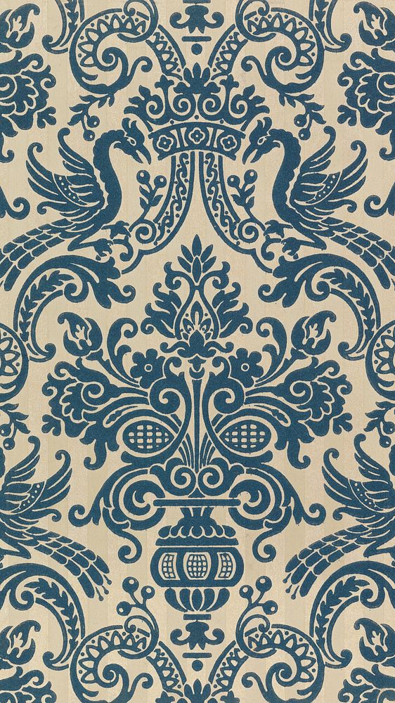 Vintage ornamental flower iPhone wallpaper, textile pattern.  Remixed by rawpixel.
