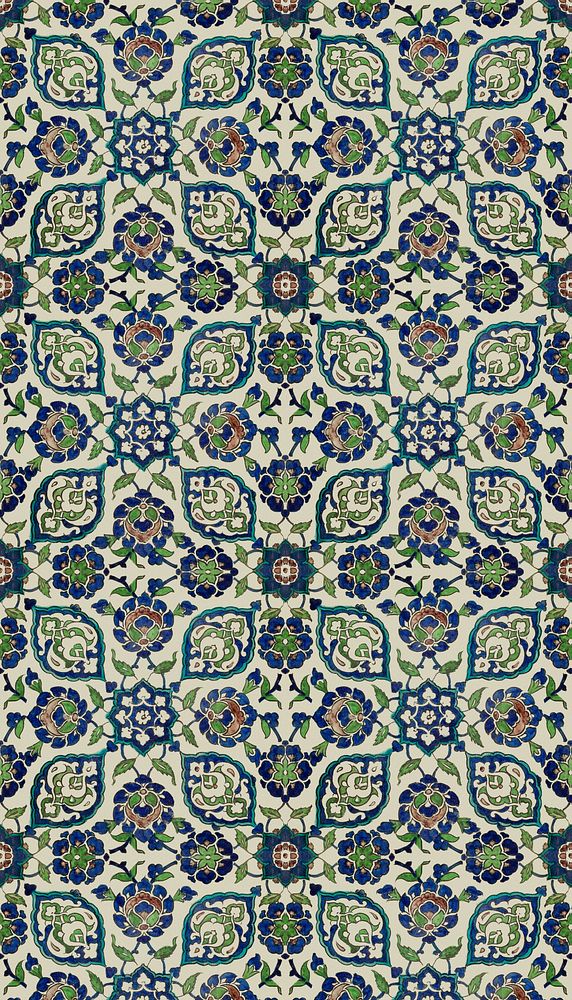 Vintage floral tile iPhone wallpaper, abstract pattern.  Remixed by rawpixel.