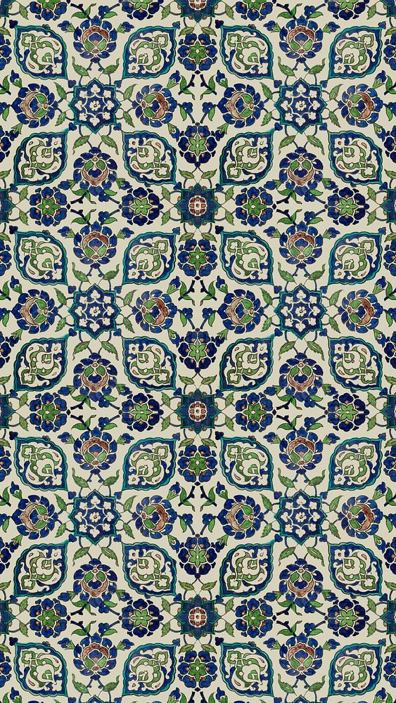 Vintage floral tile iPhone wallpaper, abstract pattern.  Remixed by rawpixel.