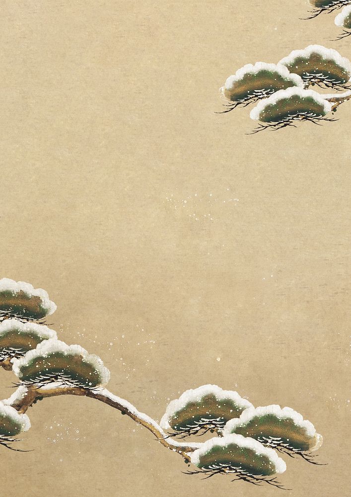 Snow-laden Pine Boughs background, Japanese tree illustration by Ogata Kenzan.  Remixed by rawpixel.