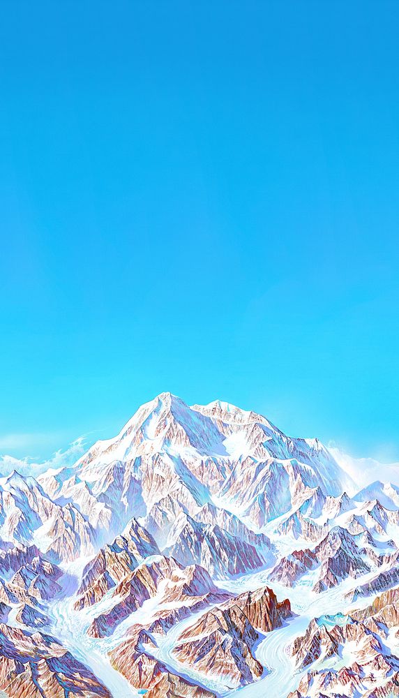 Denali National Park iPhone wallpaper, mountain landscape by Heinrich C. Berann.  Remixed by rawpixel.