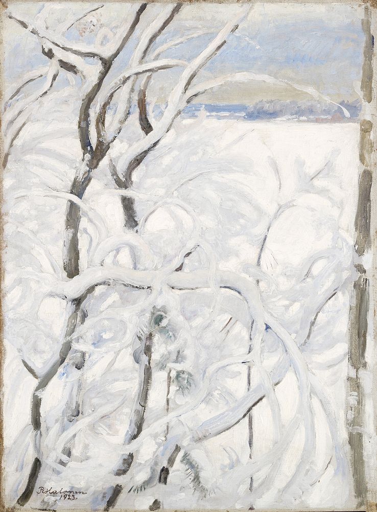 Tree in winter (1923) snowy painting by Pekka Halonen. Original public domain image from Finnish National Gallery. Digitally…