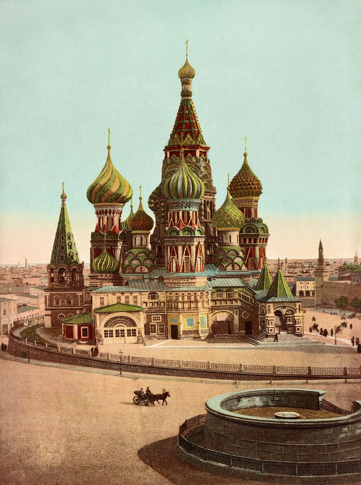 Church of St. Basil, Red Square Moscow (1890) vintage illustration. Original public domain image from the Library of…