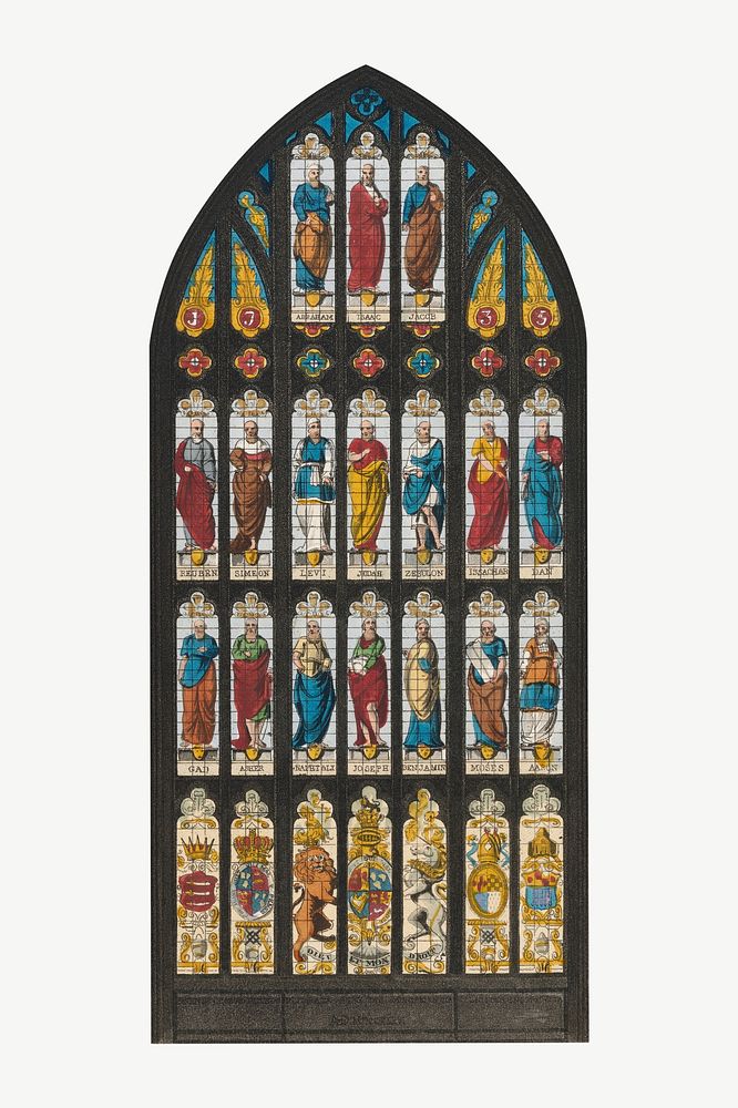 Church stained glass, religion art illustration by J. R. Hamble psd.  Remixed by rawpixel. 