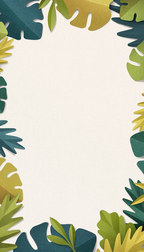 Tropical leaf frame iPhone wallpaper, beige background