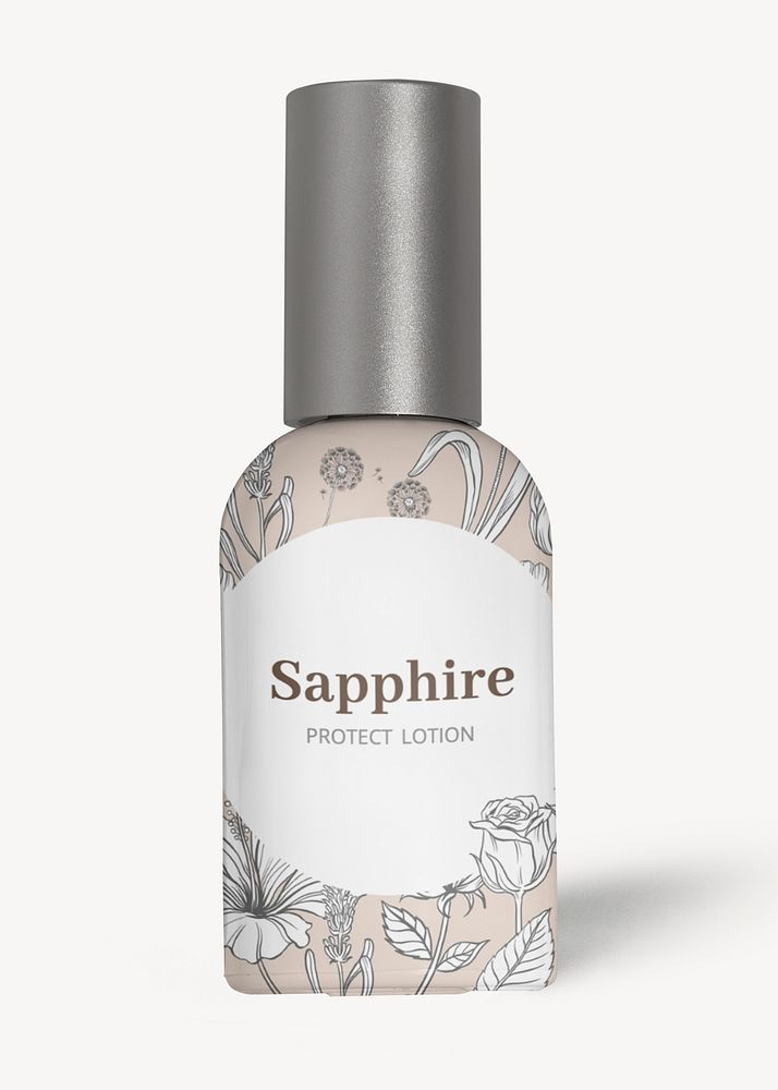 Floral bottle mockup, beauty product packaging psd