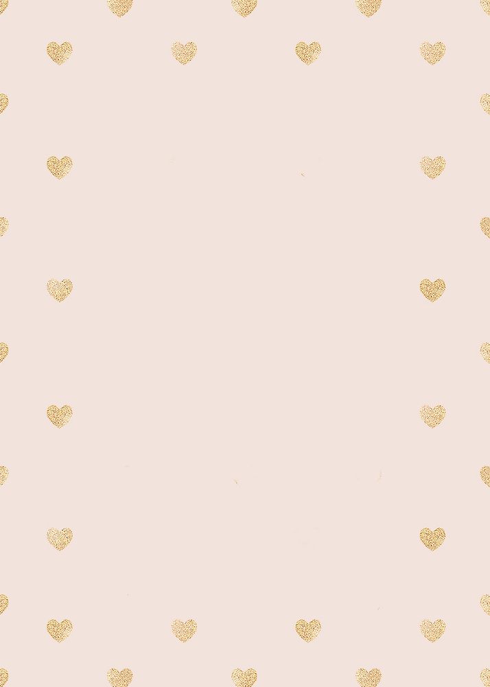 Pastel pink background, golden hearts border