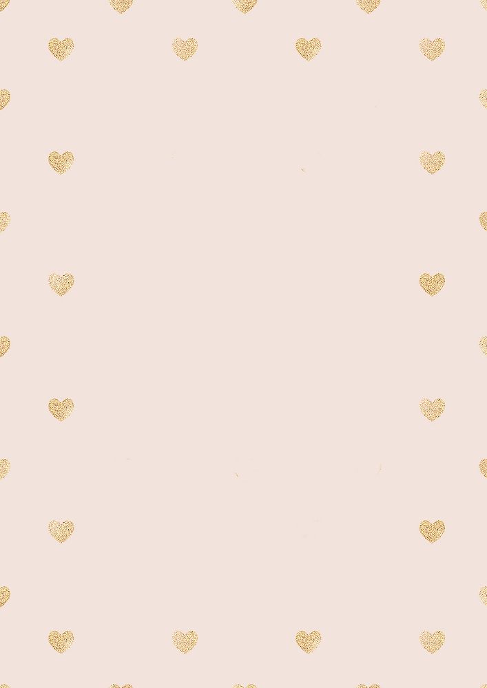 Pastel pink background, golden hearts border
