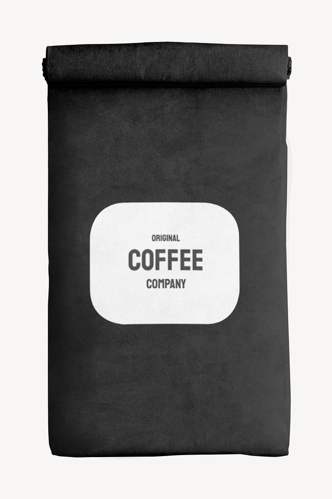 Black coffee bag mockup, reusable product packaging psd