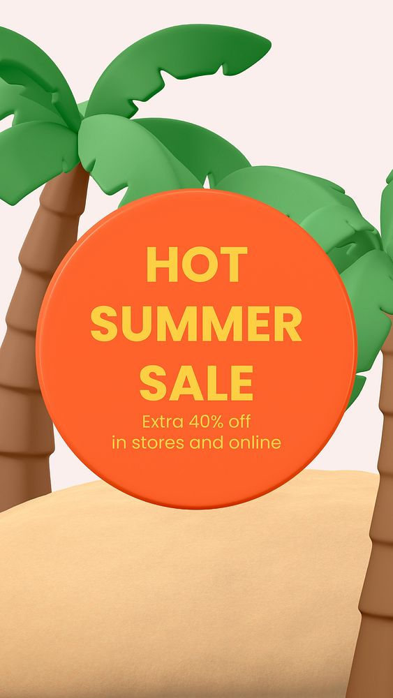 Summer sale Instagram story template, 3D promotion vector
