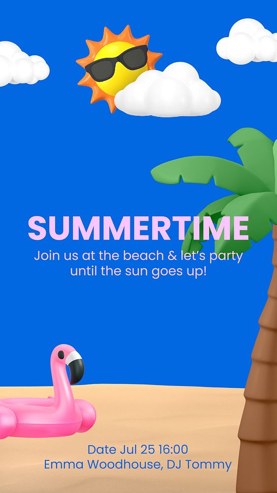 Vacation Instagram story template, 3D beach party vector