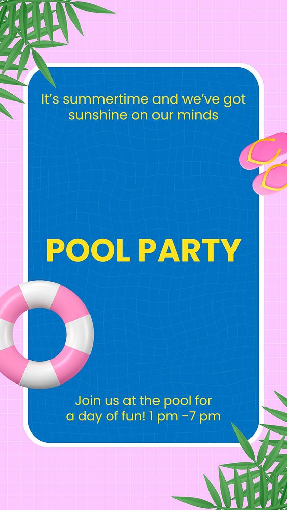 Pool party Instagram story template, 3D summer  vector