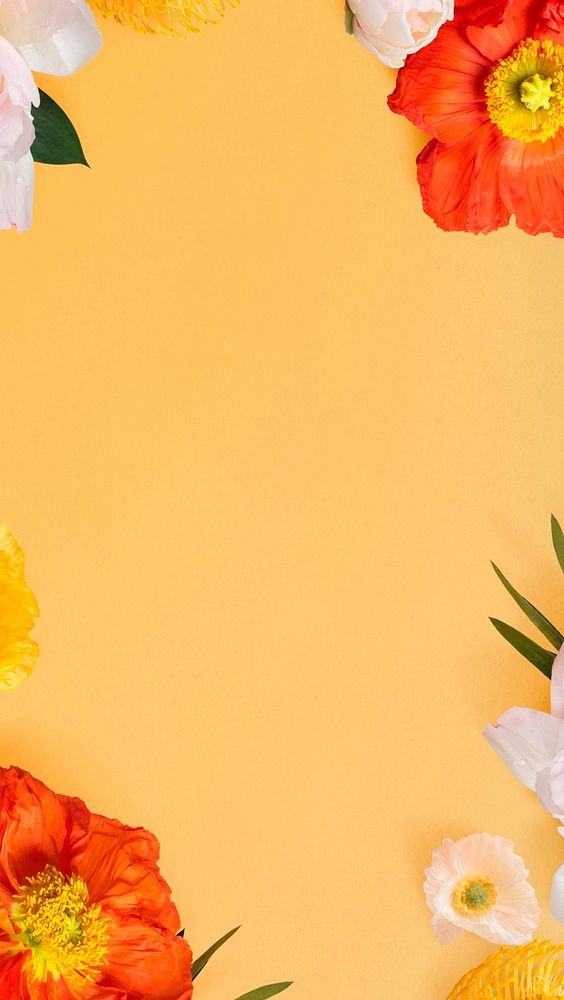 Summer flower border mobile wallpaper, yellow background