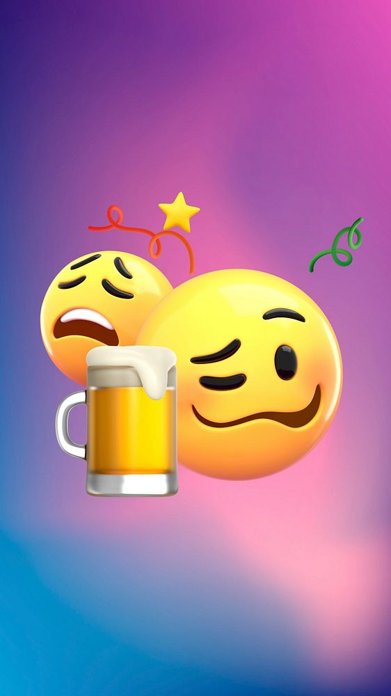 3D drunk emoticons iPhone wallpaper, drinking beer illustration