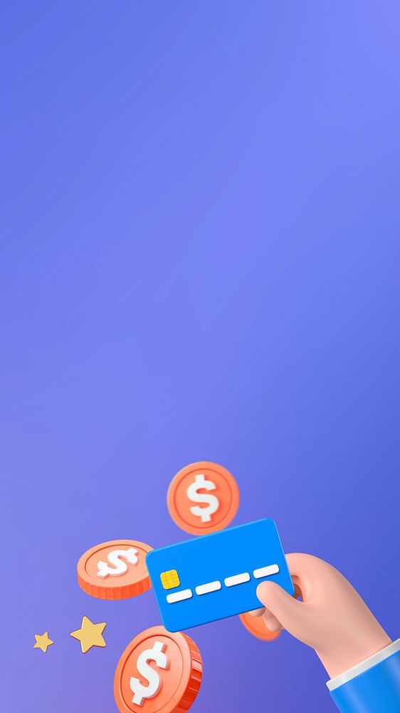 3D credit card mobile wallpaper, purple background
