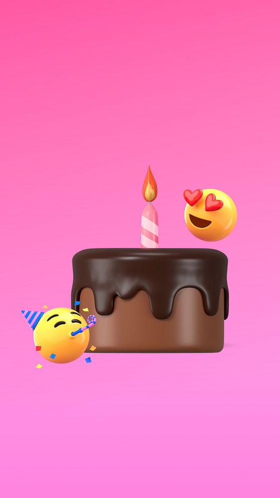 3D birthday cake iPhone wallpaper, pink emoticon background