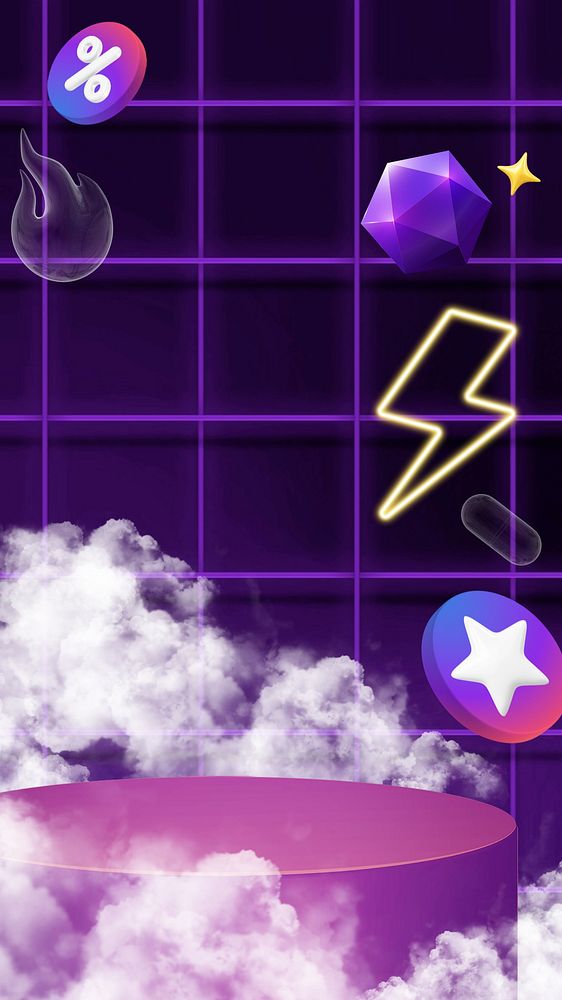 3D product backdrop iPhone wallpaper, purple grid design