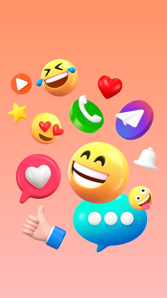 Social media emoticons mobile wallpaper, orange gradient background