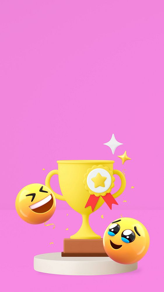 3D winning emoticon iPhone wallpaper, trophy illustration