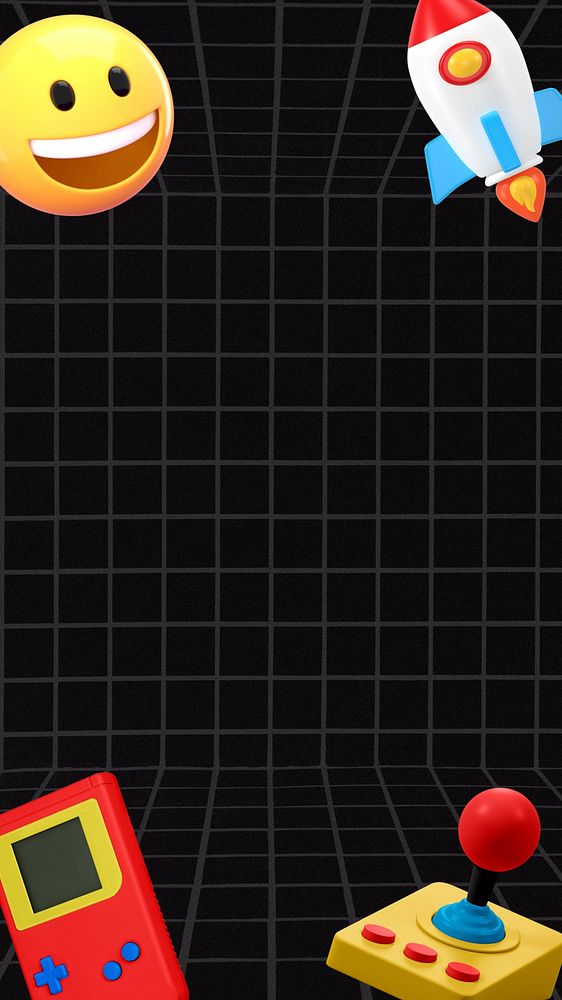 Gaming emoticons mobile wallpaper, black grid background