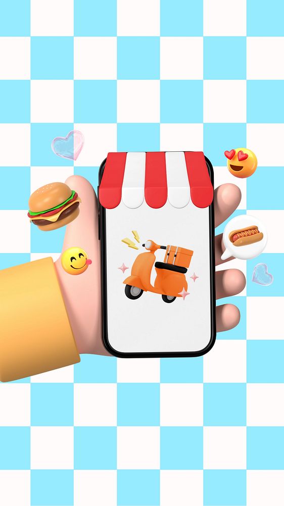 3D food delivery iPhone wallpaper, emoticon illustration