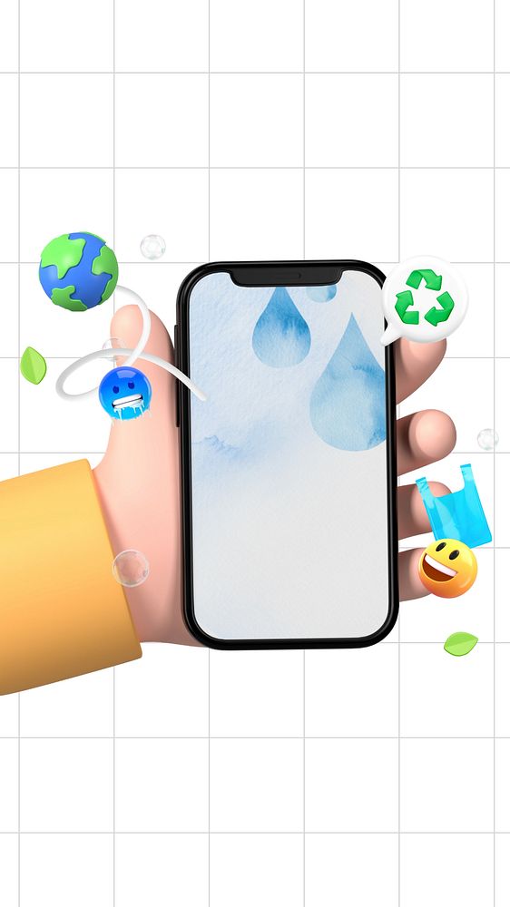 3D recycling iPhone wallpaper, hand holding a phone illustration