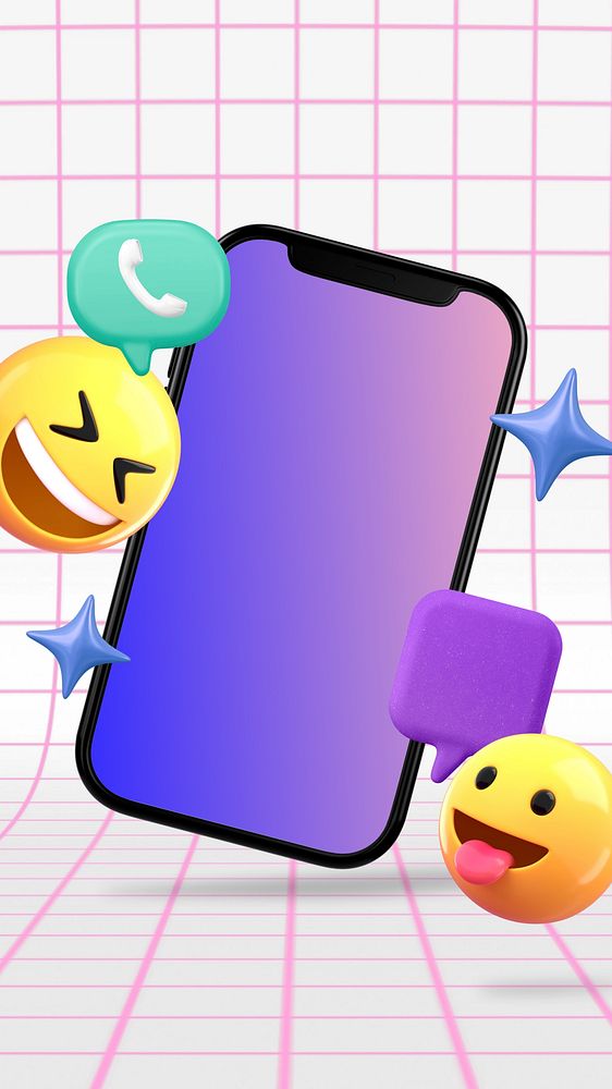 Phone call emoticons mobile wallpaper, pink grid background