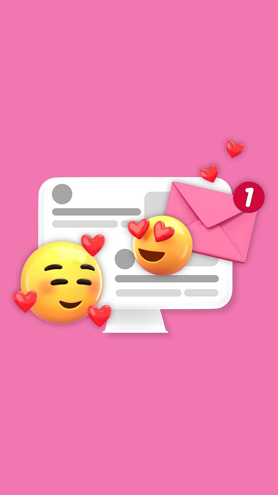 3D emoticon iPhone wallpaper, love message notification illustration