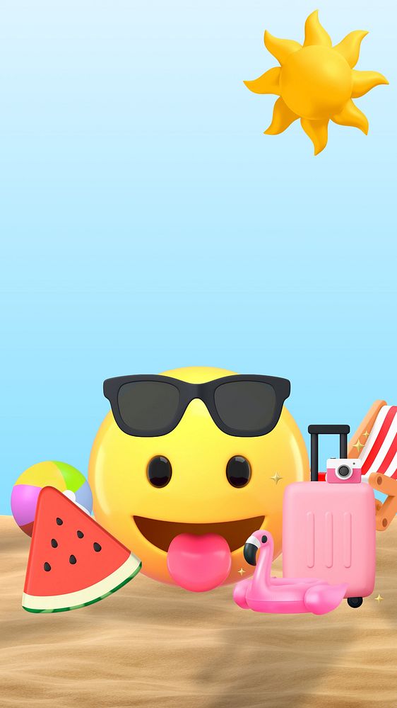 Summer holiday emoticon iPhone wallpaper, cute 3D design
