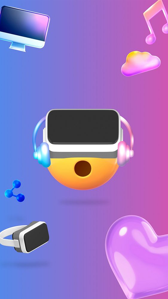 VR experience iPhone wallpaper, 3D emoticon illustration