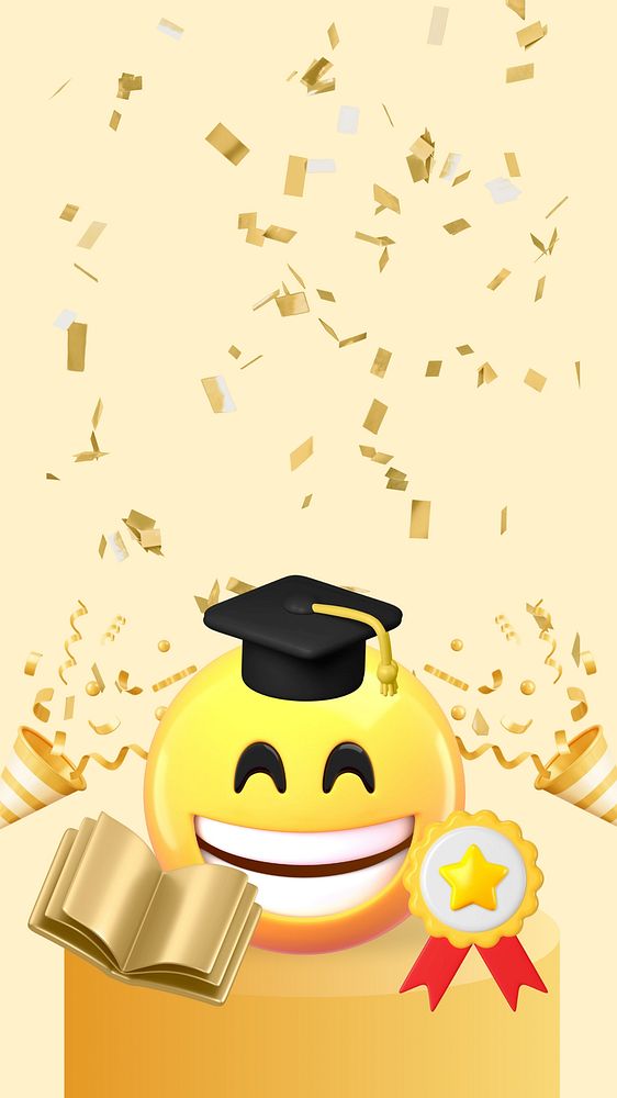 3D education iPhone wallpaper, graduation emoticon illustration