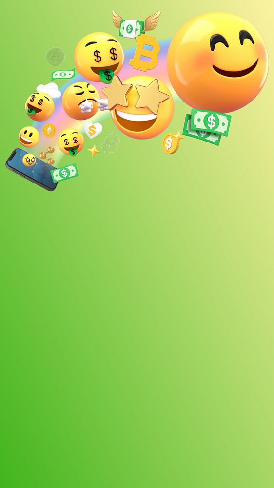 Shopaholic emoticons phone wallpaper, green 3D background