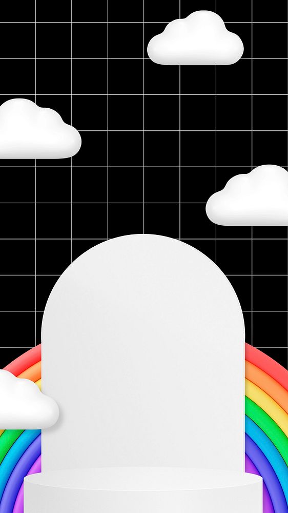 Rainbow product backdrop mobile wallpaper, black 3D background