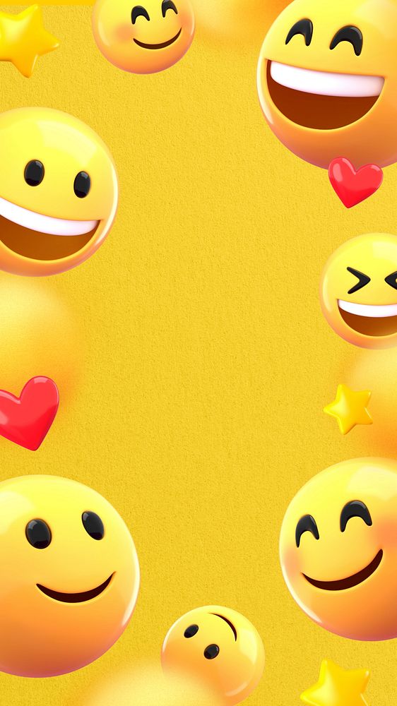 Cute emoticons frame iPhone wallpaper, 3D yellow background