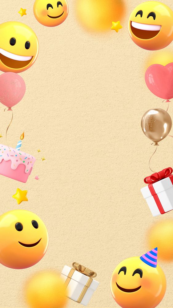 Birthday party emoticons mobile wallpaper, cute 3D frame background