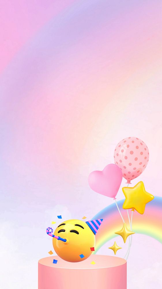 3D party emoticon iPhone wallpaper, holographic pink background