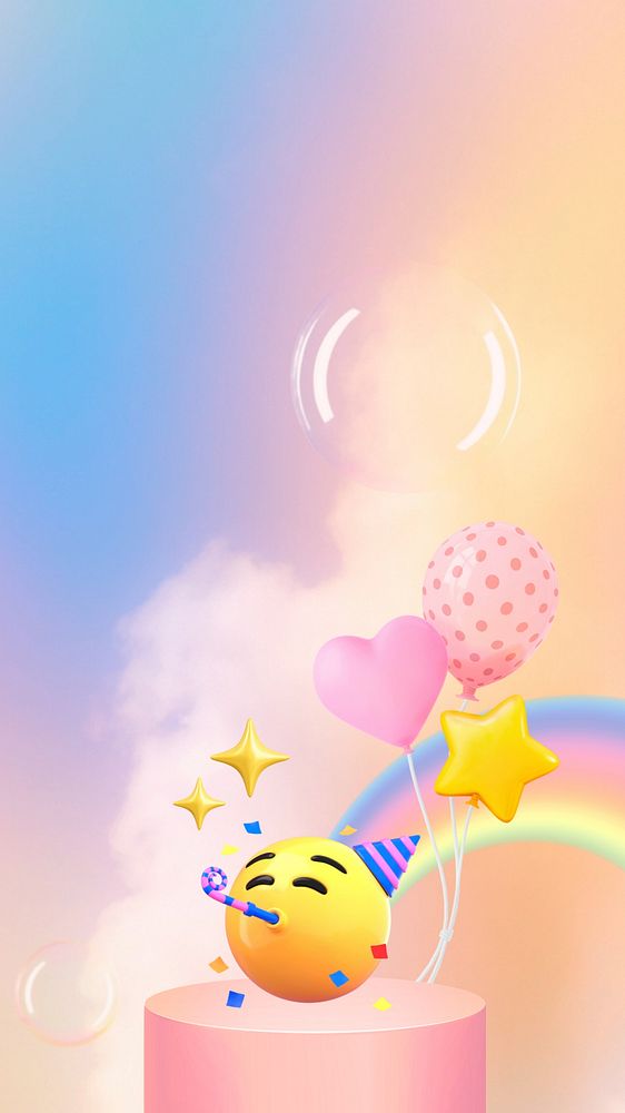 Birthday celebration emoticon iPhone wallpaper, 3D pastel design 