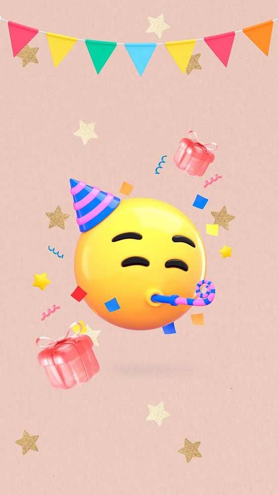 Birthday party emoticon iPhone wallpaper, pink background