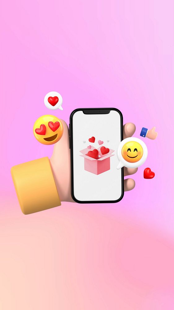 Love messages phone wallpaper, 3D emoticons background